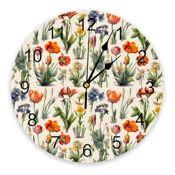 Настенные часы в стиле ретро с цветами Современный дизайн Украшение гостиной Кухня Бесшумные Часы Домашний декор