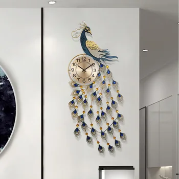 Домашние настенные часы с павлином Новые китайские Металлические Подвесные часы для гостиной, ресторана, прихожей, декоративные часы
