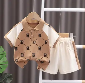 Комплект летней одежды для маленьких мальчиков, детский жилет в корейском стиле с принтом галстука, футболки с короткими рукавами и шорты, спортивные костюмы, детская одежда bebes