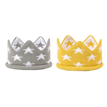 Вязаная шапочка с короной для вечеринки для новорожденных, милая шапочка с короной, детская повязка на голову, цилиндры K1KC