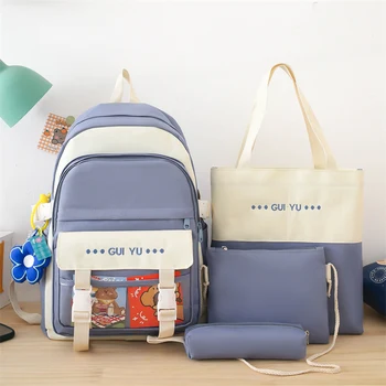 Женский рюкзак в корейском стиле Kawaii, комплект из 4 предметов, рюкзак ярких цветов для детей, школьные сумки с несколькими карманами для девочек, школьная сумка из 4 предметов