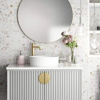 Современный ламинированный настенный зеркальный шкаф для хранения туалетного столика для ванной комнаты Корпусная мебель