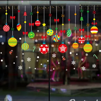 Рождественские украшения из цветных шариков Наклейка на стену Спальня Гостиная Стеклянное окно Художественные наклейки для украшения дома Новогодние обои