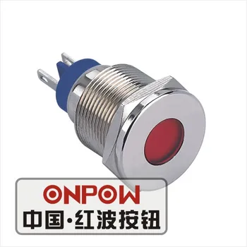 Сигнальная лампа ONPOW 19mm Metal LED Водонепроницаемая, контрольная лампа из никелированной латуни, индикаторная лампа (GQ19T-D/R/6V/N) CE, RoHS