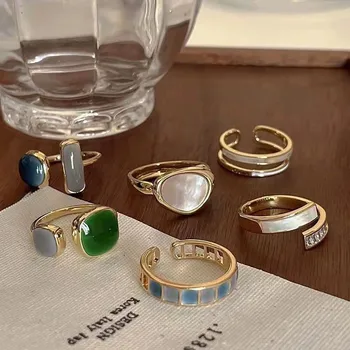 Винтажное красочное открытое кольцо с капельной глазурью для женщин 2023, новая мода, ретро Геометрические металлические кольца золотого цвета, изысканные ювелирные подарки